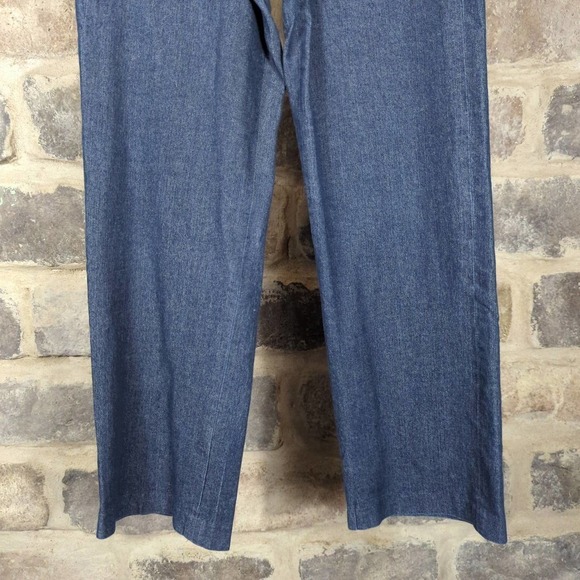 Sandro Sportswear Pants Wide Leg Chambray Woman's Size 10 Blue Button Accent - Picture 3 of 10